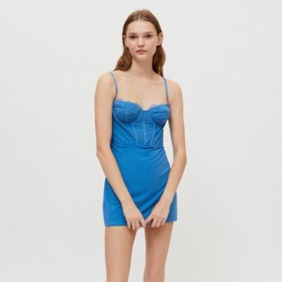 Urban Outfitters Lace Bustier Brenna Mesh Bodycon Adjustable Strap Mini Dress XS - Picture 1 of 7